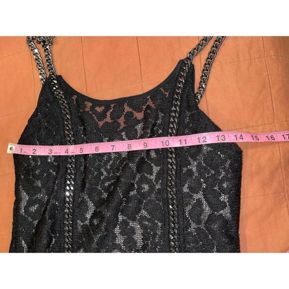 All saints Asha Dress Black Embellished Double Layered Sequin Chain Straps Size - Picture 6 of 9